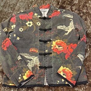 Vintage Chico's Black Floral Crane Asian style Jacket 100% cotton